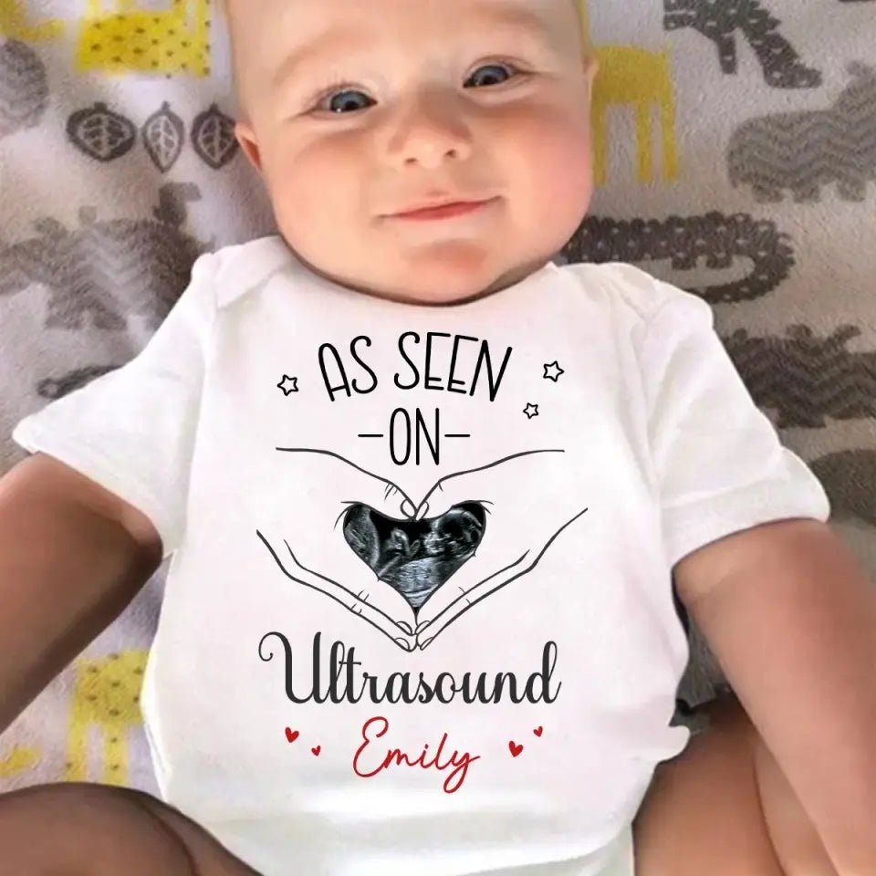Custom Photo As Seen On Ultrasound - Family Personalized Custom Baby Onesie - Mother's Day, Baby Shower Gift, Gift For First Mom - OLESA