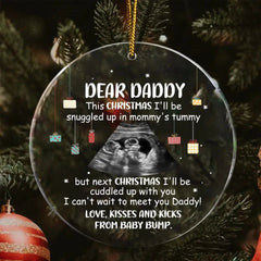 Custom Photo Baby Bump To Daddy, Mommy - Christmas Gift For New Parents - Personalized Circle Acrylic Ornament - OLESA