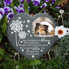Custom Photo Personalized Heart Memorial Stone - May The Winds Of Heaven Blow Softly - Gift For Family, Friends, Dog Cat Lovers - OLESA