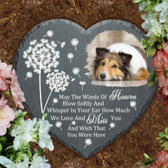 Custom Photo Personalized Heart Memorial Stone - May The Winds Of Heaven Blow Softly - Gift For Family, Friends, Dog Cat Lovers - OLESA