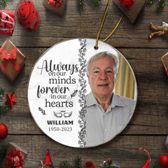 Custom Photo You'll Be Forever In Our Hearts - Memorial Personalized Round Shaped Acrylic Ornament - Christmas Gift, Sympathy Gift - OLESA