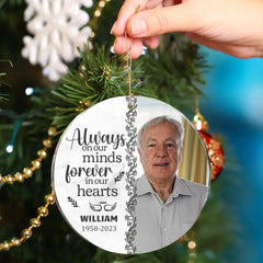 Custom Photo You'll Be Forever In Our Hearts - Memorial Personalized Round Shaped Acrylic Ornament - Christmas Gift, Sympathy Gift - OLESA