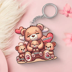 Cute Grandma Bear Mama Bear With Kids Personalized Acrylic Keychain - OLESA