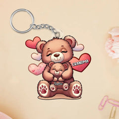 Cute Grandma Bear Mama Bear With Kids Personalized Acrylic Keychain - OLESA
