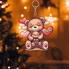 Cute Grandma Bear Mama Bear With Kids Personalized Acrylic Keychain - OLESA
