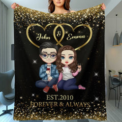 Doll Couple Sitting Gift For Him For Her Personalized Fleece Blanket - OLESA