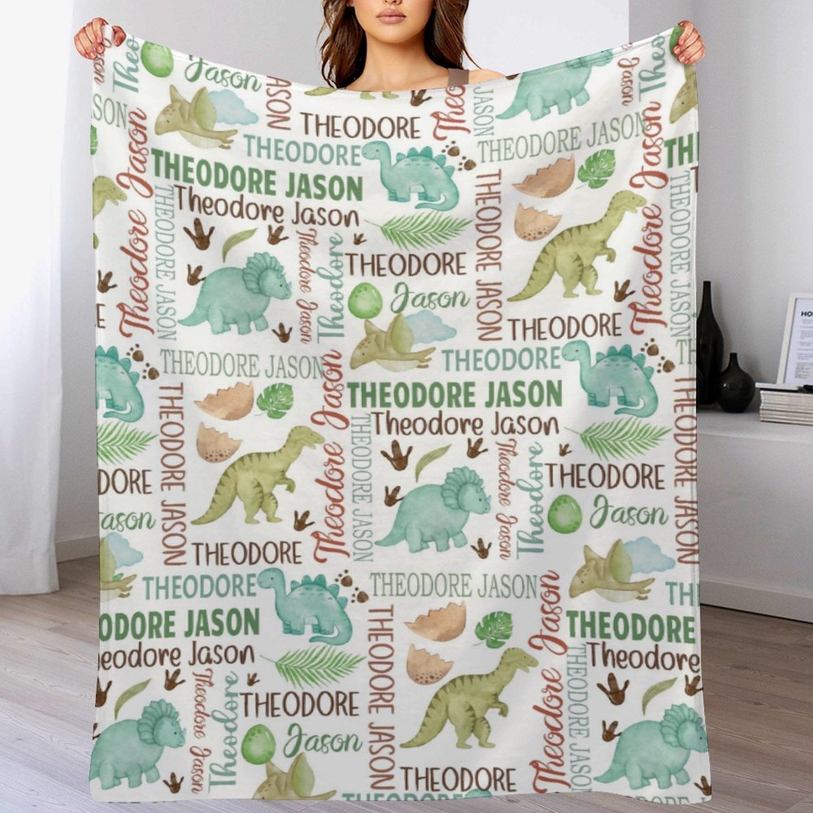 Free Shipping✈️Baby Boy Personalized Dinosaur Baby Name Blanket - OLESA