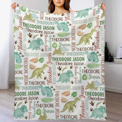 Free Shipping✈️Baby Boy Personalized Dinosaur Baby Name Blanket - OLESA