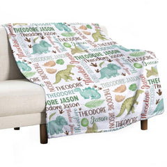 Free Shipping✈️Baby Boy Personalized Dinosaur Baby Name Blanket - OLESA