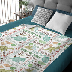 Free Shipping✈️Baby Boy Personalized Dinosaur Baby Name Blanket - OLESA