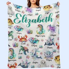 Free Shipping✈️Custom Name Cute Sea Animal Blanket - Gifts for Kids - OLESA