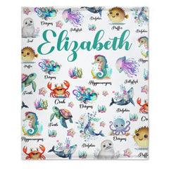 Free Shipping✈️Custom Name Cute Sea Animal Blanket - Gifts for Kids - OLESA