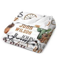 Free shipping✈️Custom Western Name Baby Blanket, Personalized Cowboy Cactus Baby Blanket - OLESA