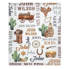 Free shipping✈️Custom Western Name Baby Blanket, Personalized Cowboy Cactus Baby Blanket - OLESA