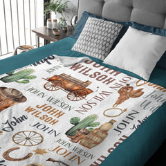 Free shipping✈️Custom Western Name Baby Blanket, Personalized Cowboy Cactus Baby Blanket - OLESA