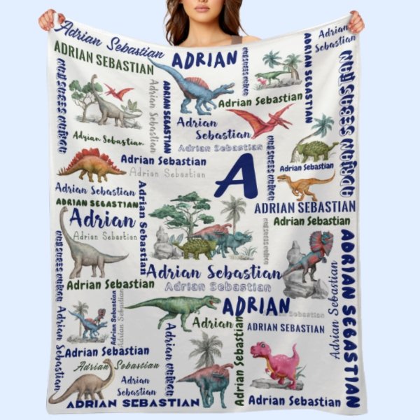 Free Shipping✈️Dinosaur Name Personalized Custom Blanket - Gifts for Kids - OLESA