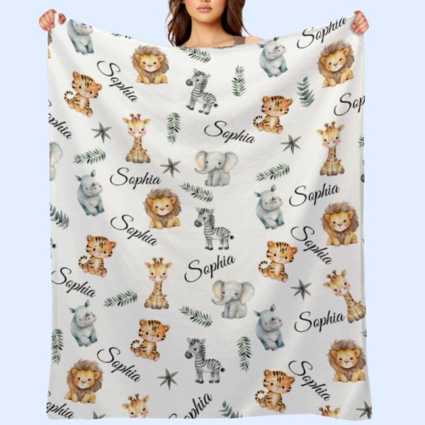Free Shipping✈️Friends of the Forest Name Custom Blanket - Gift Ideas for Kids - OLESA