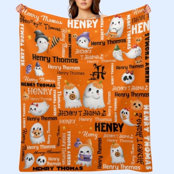 Free Shipping✈️Halloween Cute Ghost Name Custom Blanket - Halloween Gifts - OLESA