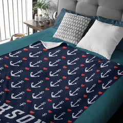 Free Shipping✈️Nautical Anchor and Heart Name Custom Blanket - OLESA