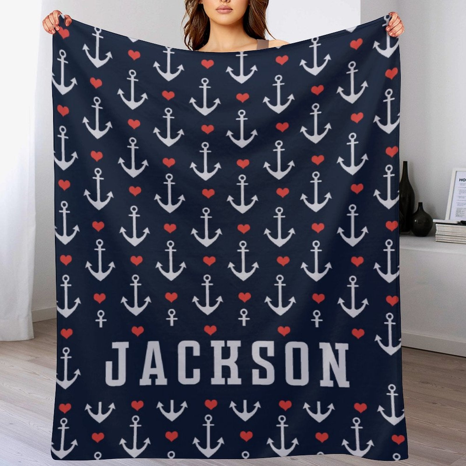Free Shipping✈️Nautical Anchor and Heart Name Custom Blanket - OLESA