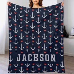 Free Shipping✈️Nautical Anchor and Heart Name Custom Blanket - OLESA