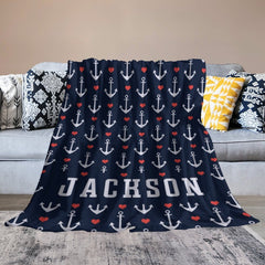 Free Shipping✈️Nautical Anchor and Heart Name Custom Blanket - OLESA