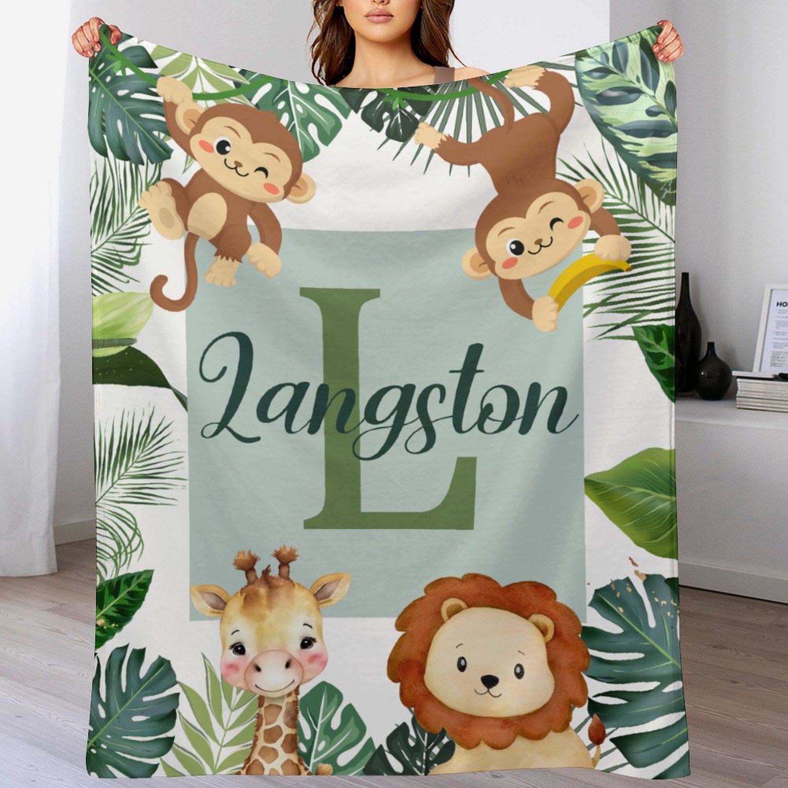 Free shipping✈️Personalized Baby Blankets for Boys Girls - Jungle Bulletin, Names of Our Friends - OLESA