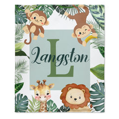 Free shipping✈️Personalized Baby Blankets for Boys Girls - Jungle Bulletin, Names of Our Friends - OLESA