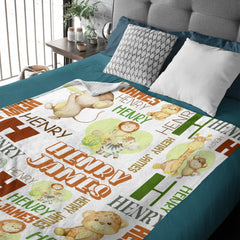 Free shipping✈️Personalized Baby Blankets for Boys with Name, Custom Animal - Gift Baby, Cute Monkey, Turtle, Lion And Elephant Jungle Blanket - OLESA