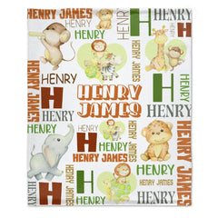 Free shipping✈️Personalized Baby Blankets for Boys with Name, Custom Animal - Gift Baby, Cute Monkey, Turtle, Lion And Elephant Jungle Blanket - OLESA