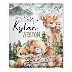 Free shipping✈️Personalized Baby Blankets With Name, Woodland Animal Photo Blanket - OLESA