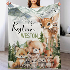 Free shipping✈️Personalized Baby Blankets With Name, Woodland Animal Photo Blanket - OLESA