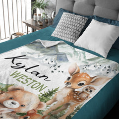 Free shipping✈️Personalized Baby Blankets With Name, Woodland Animal Photo Blanket - OLESA