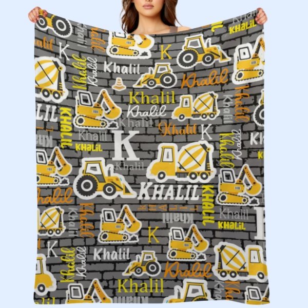 Free Shipping✈️Personalized Custom Name Construction Blanket - Gift for Kids - OLESA