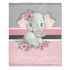Free Shipping✈️Personalized Floral Elephant Blanket - Customized Name Gift - OLESA