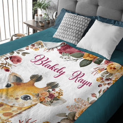 Free Shipping✈️Personalized Floral Giraffe Baby Animals Blanket - OLESA