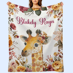 Free Shipping✈️Personalized Floral Giraffe Baby Animals Blanket - OLESA