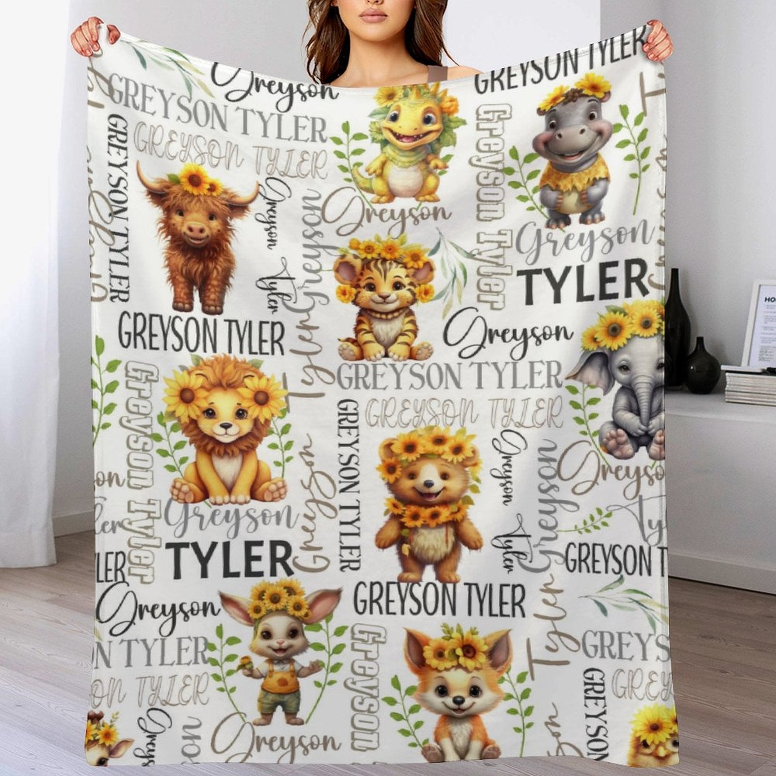 Free Shipping✈️Personalized Forest Animal Name Custom Blanket - OLESA