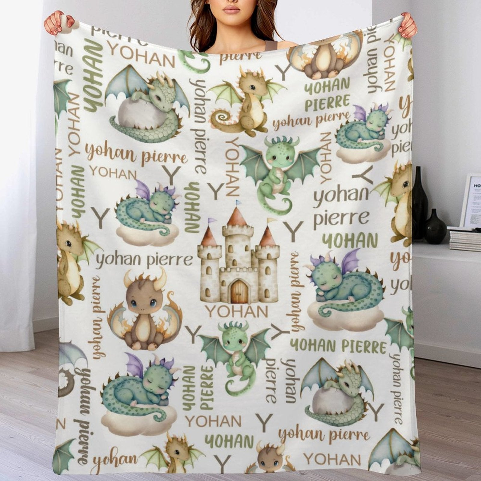 Free Shipping✈️Personalized Name Dragon Castle Baby Blanket - OLESA