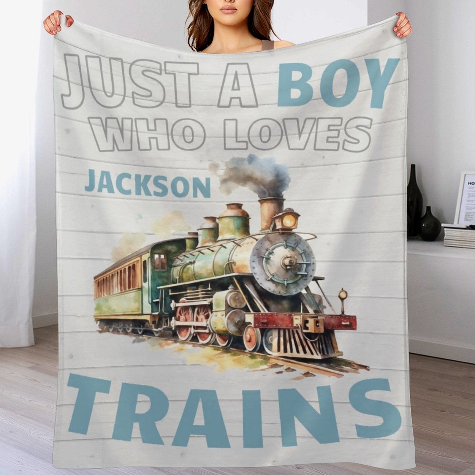 Free Shipping✈️Personalized Name Train Blanket for Boys - OLESA