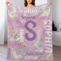 Free Shipping✈️Personalized Unicorn Blanket for Girls Name Blankets - OLESA