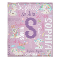 Free Shipping✈️Personalized Unicorn Blanket for Girls Name Blankets - OLESA
