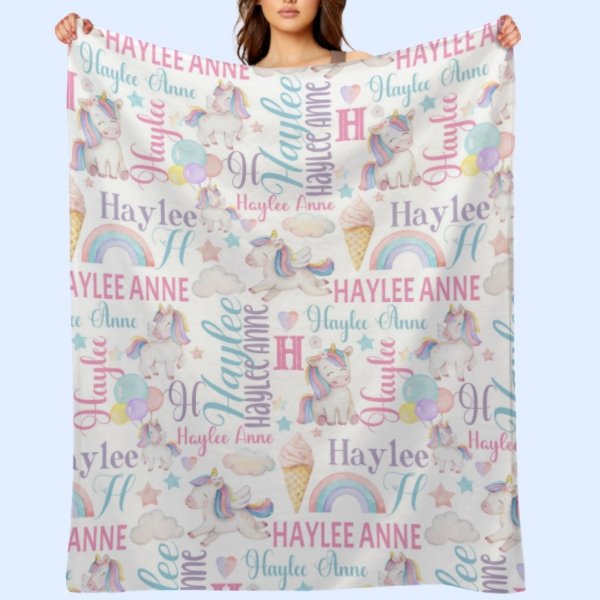 Free Shipping✈️Rainbow Unicorn Name Custom Blanket - OLESA
