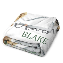 Free shipping✈️Safari Animals Baby Blanket, Jungle Greenery Eucalyptus Leaves Personalized Boy Girl Name Blanket - OLESA