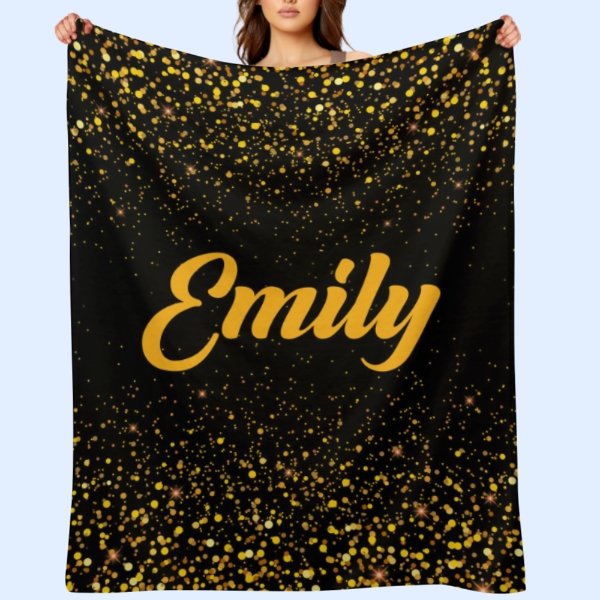 Free Shipping✈️Sparkling Gold Glitter Personalized blanket with Name - Birthday Anniversary Gift - OLESA