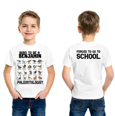 Gift For Grandson/Granddaughter Born To Be A Paleontologist - Personalized Name Dinosaur Kids T-Shirt - OLESA