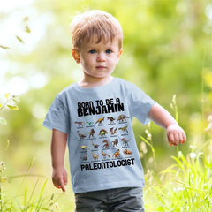 Gift For Grandson/Granddaughter Born To Be A Paleontologist - Personalized Name Dinosaur Kids T-Shirt - OLESA