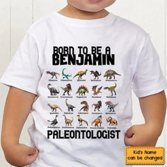 Gift For Grandson/Granddaughter Born To Be A Paleontologist - Personalized Name Dinosaur Kids T-Shirt - OLESA