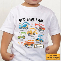 Gifts For Grandson Construction Machines God Say I Am ...T Shirt For Kids - OLESA