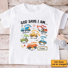 Gifts For Grandson Construction Machines God Say I Am ...T Shirt For Kids - OLESA